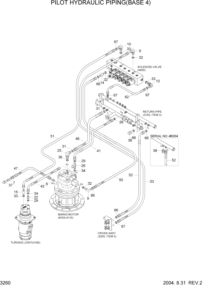 Схема запчастей Hyundai R180LC7 - PAGE 3260 PILOT HYDRAULIC PIPING(BASE 4) ГИДРАВЛИЧЕСКАЯ СИСТЕМА