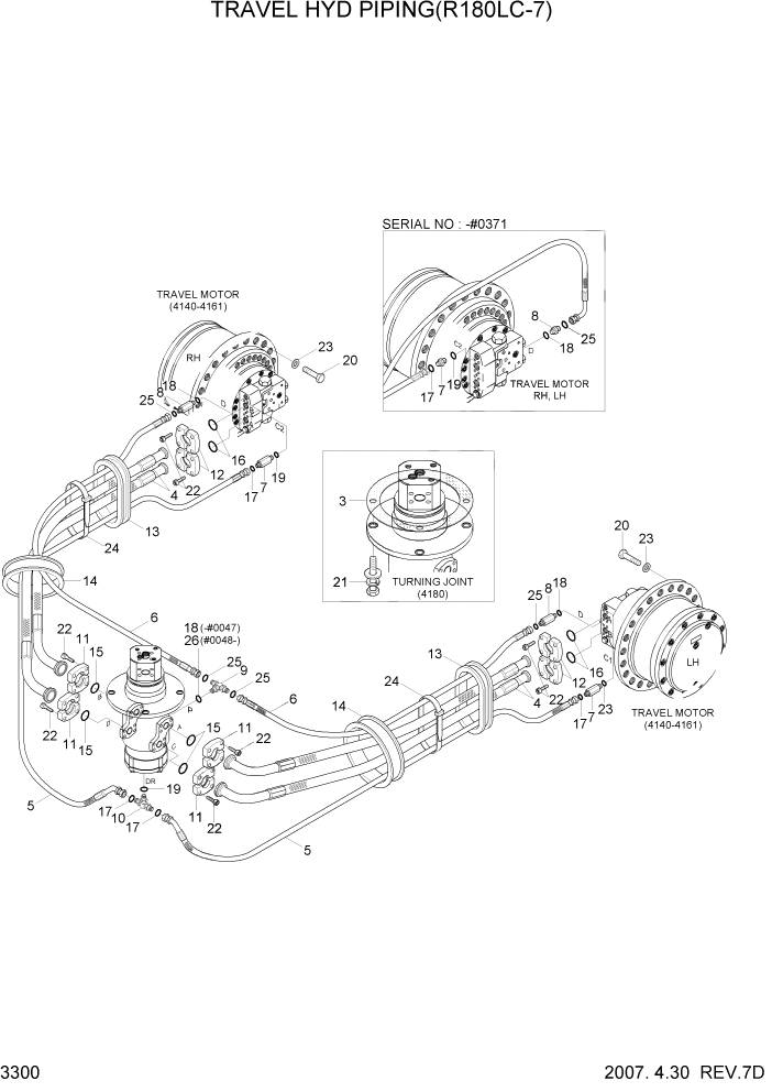Схема запчастей Hyundai R180LC7 - PAGE 3300 TRAVEL HYD PIPING(R180LC-7) ГИДРАВЛИЧЕСКАЯ СИСТЕМА