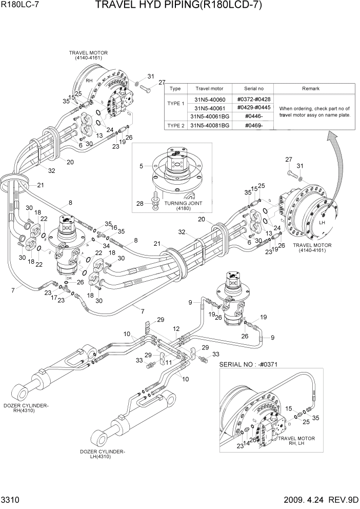 Схема запчастей Hyundai R180LC7 - PAGE 3310 TRAVEL HYD PIPING(R180LCD-7, #0040-) ГИДРАВЛИЧЕСКАЯ СИСТЕМА