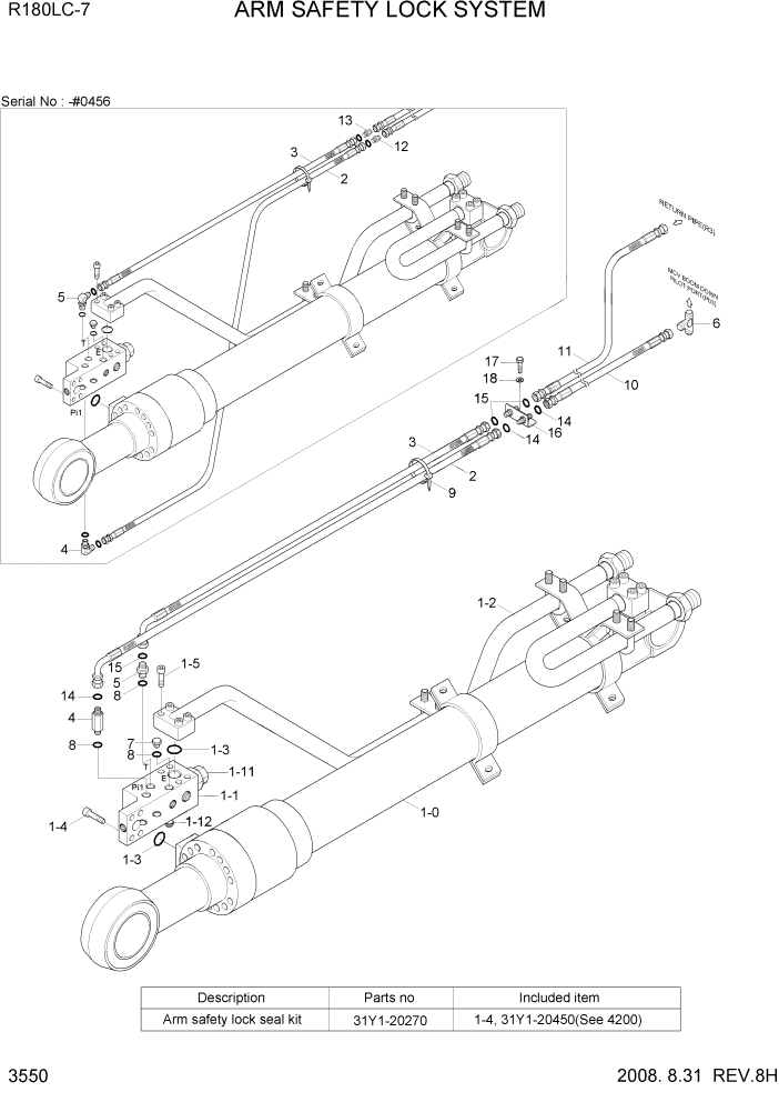 Схема запчастей Hyundai R180LC7 - PAGE 3550 ARM SAFETY LOCK SYSTEM ГИДРАВЛИЧЕСКАЯ СИСТЕМА