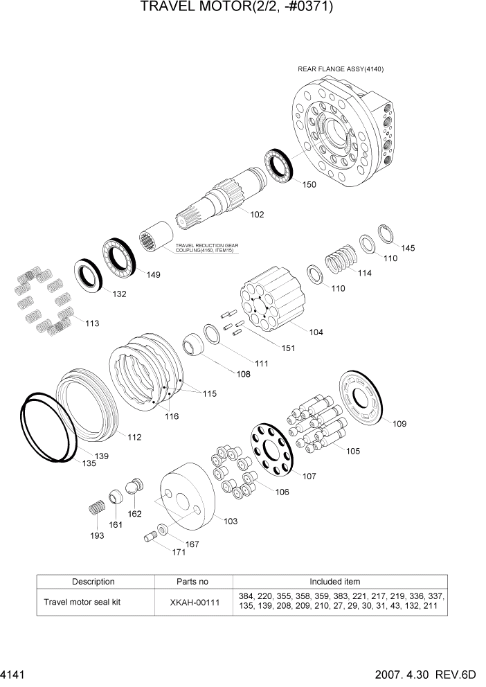 Схема запчастей Hyundai R180LC7 - PAGE 4141 TRAVEL MOTOR(2/2, -#0371) ГИДРАВЛИЧЕСКИЕ КОМПОНЕНТЫ