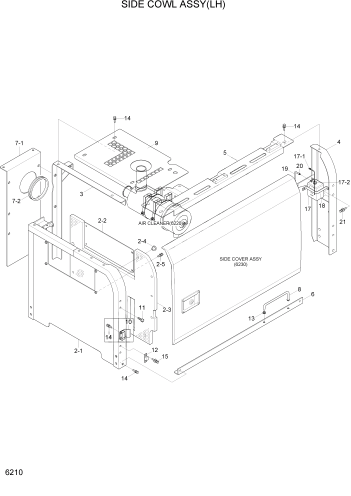 Схема запчастей Hyundai R180LC7 - PAGE 6210 SIDE COWL ASSY(LH) СТРУКТУРА
