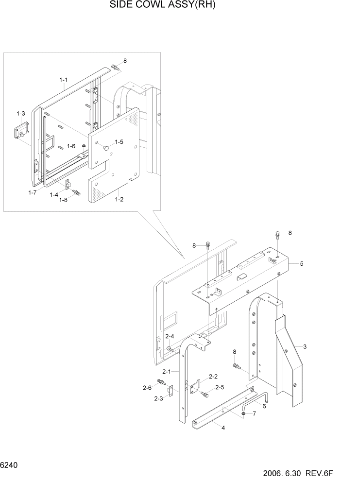 Схема запчастей Hyundai R180LC7 - PAGE 6240 SIDE COWL ASSY(RH) СТРУКТУРА