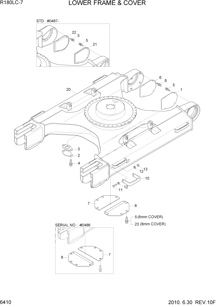 Схема запчастей Hyundai R180LC7 - PAGE 6410 LOWER FRAME & COVER СТРУКТУРА