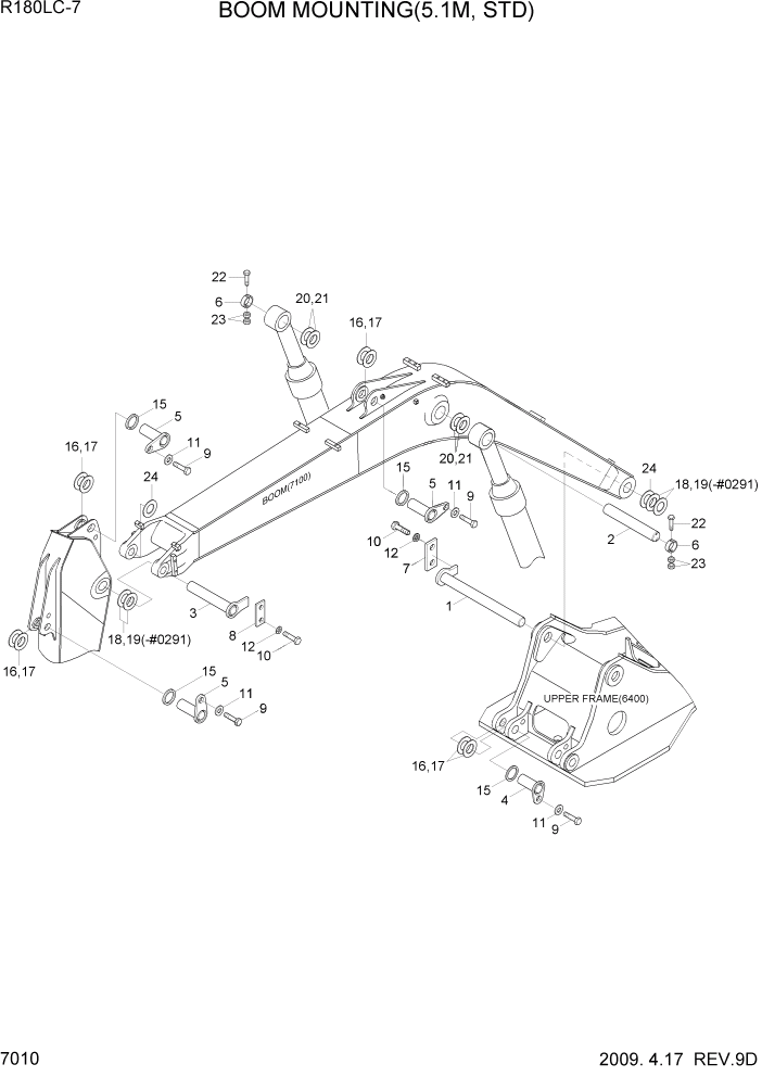 Схема запчастей Hyundai R180LC7 - PAGE 7010 BOOM MOUNTING(5.1M, STD) РАБОЧЕЕ ОБОРУДОВАНИЕ