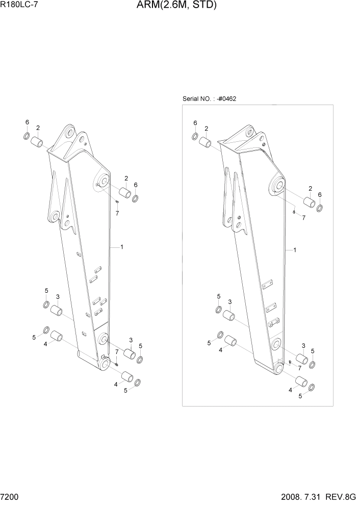 Схема запчастей Hyundai R180LC7 - PAGE 7200 ARM(2.6M, STD) РАБОЧЕЕ ОБОРУДОВАНИЕ