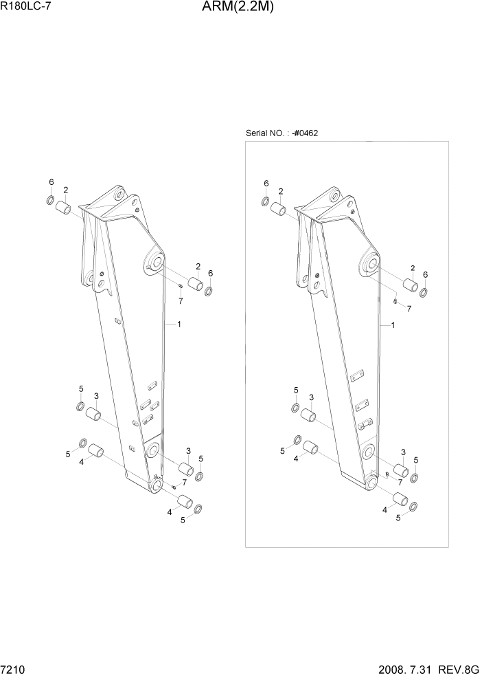 Схема запчастей Hyundai R180LC7 - PAGE 7210 ARM(2.2M) РАБОЧЕЕ ОБОРУДОВАНИЕ