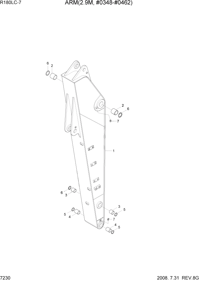 Схема запчастей Hyundai R180LC7 - PAGE 7230 ARM(2.9M, #0348-#0462) РАБОЧЕЕ ОБОРУДОВАНИЕ