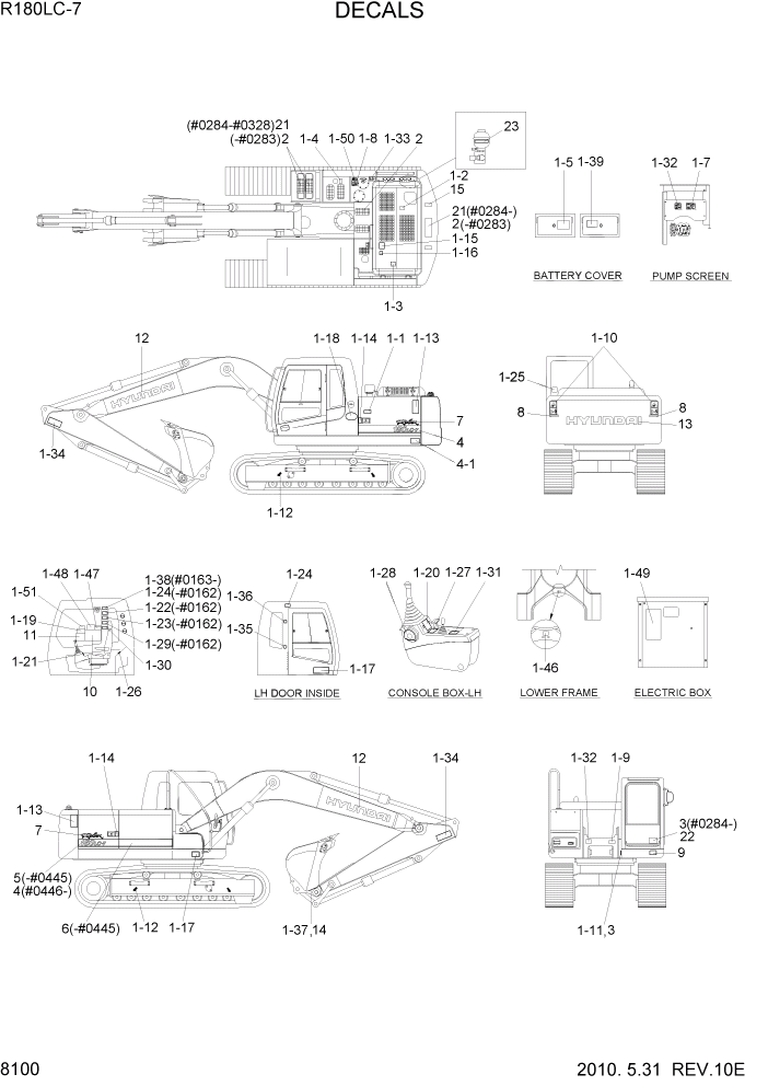 Схема запчастей Hyundai R180LC7 - PAGE 8100 DECALS ДРУГИЕ ЧАСТИ
