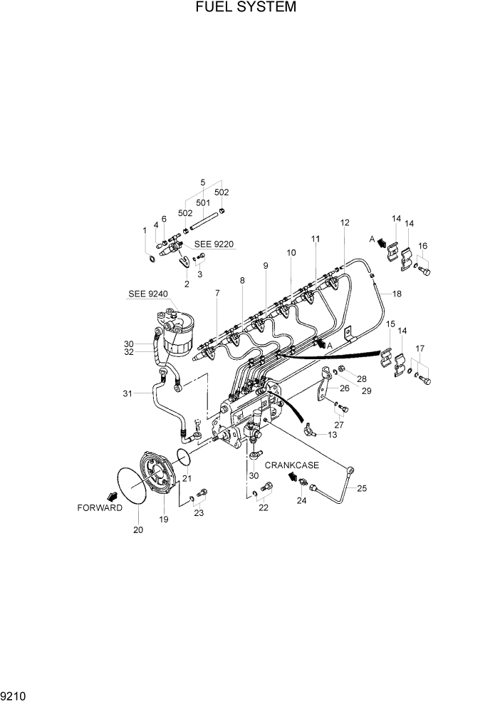 Схема запчастей Hyundai R180LC7 - PAGE 9210 FUEL SYSTEM ДВИГАТЕЛЬ БАЗА