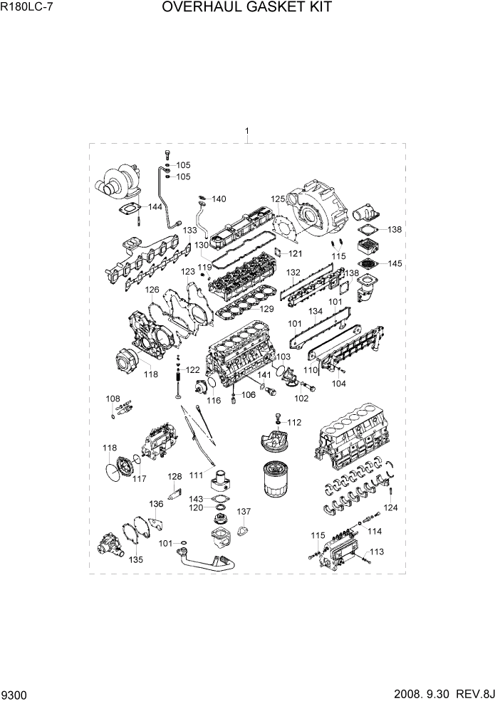 Схема запчастей Hyundai R180LC7 - PAGE 9300 OVERHAUL GASKET KIT ДВИГАТЕЛЬ БАЗА