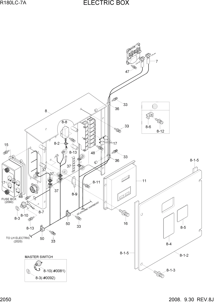 Схема запчастей Hyundai R180LC7A - PAGE 2050 ELECTRIC BOX ЭЛЕКТРИЧЕСКАЯ СИСТЕМА