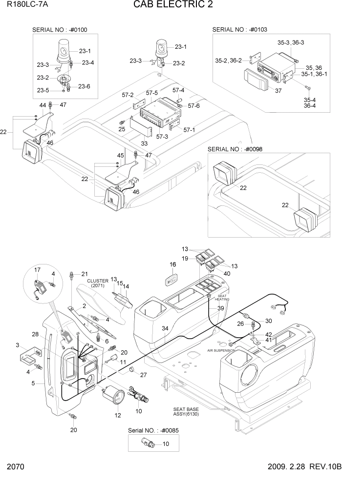 Схема запчастей Hyundai R180LC7A - PAGE 2070 CAB ELECTRIC 2 ЭЛЕКТРИЧЕСКАЯ СИСТЕМА