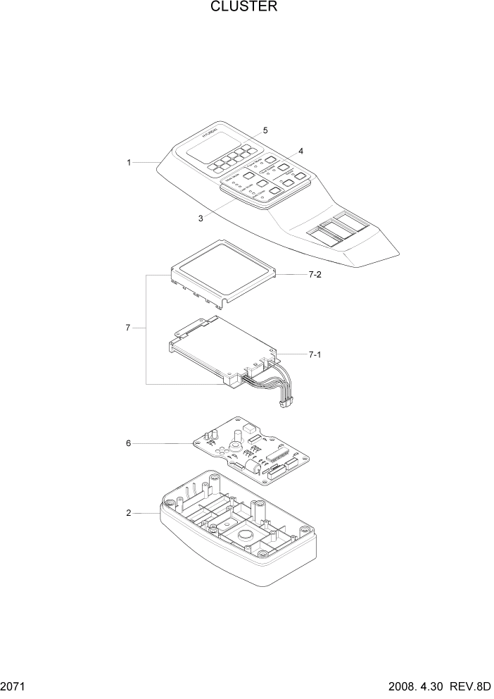 Схема запчастей Hyundai R180LC7A - PAGE 2071 CLUSTER ЭЛЕКТРИЧЕСКАЯ СИСТЕМА