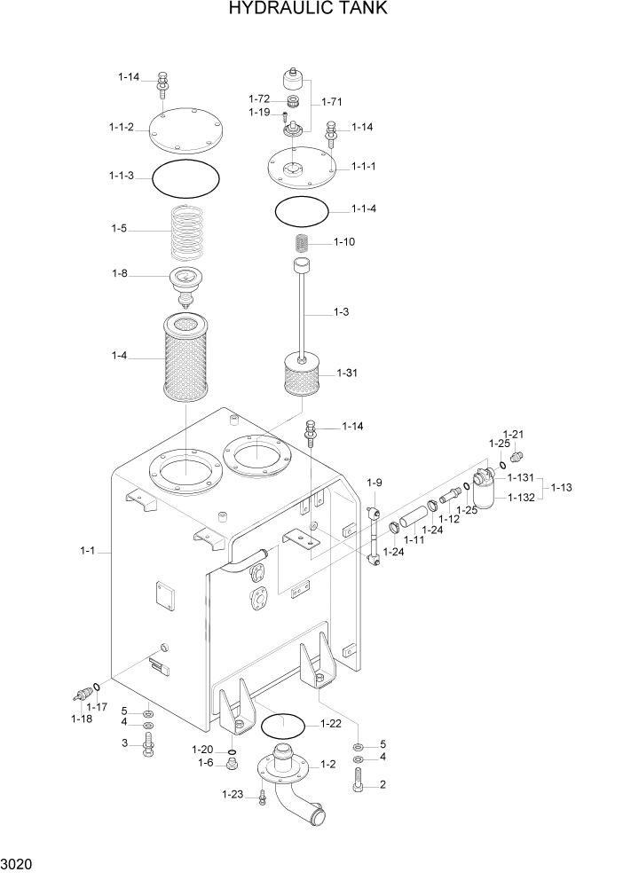 Схема запчастей Hyundai R180LC7A - PAGE 3020 HYDRAULIC TANK ГИДРАВЛИЧЕСКАЯ СИСТЕМА