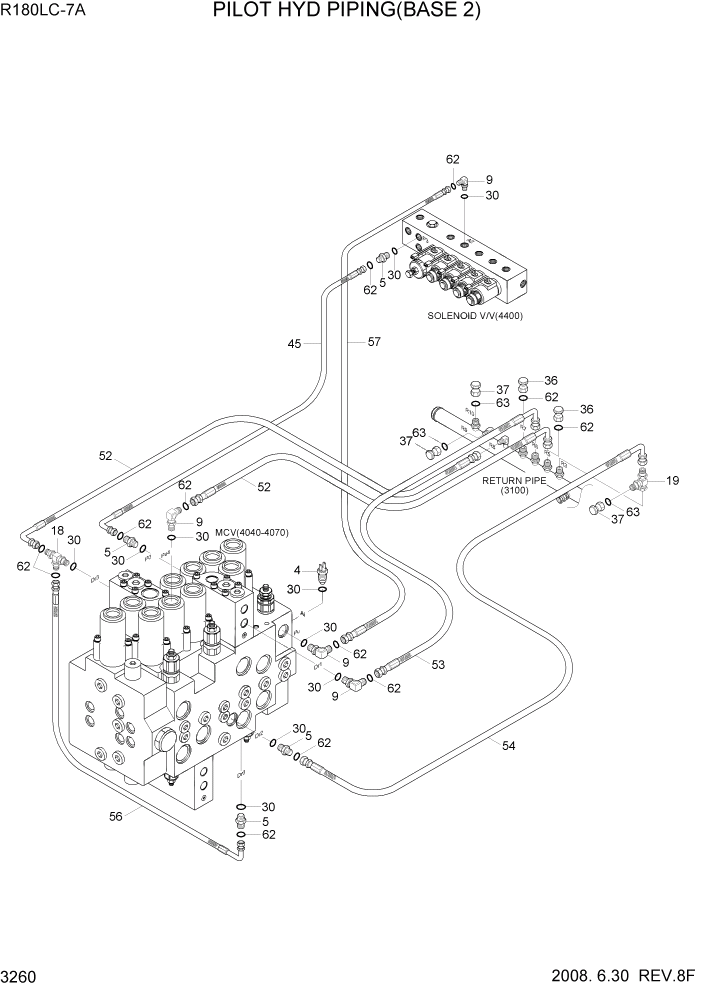 Схема запчастей Hyundai R180LC7A - PAGE 3260 PILOT HYD PIPING(BASE 2) ГИДРАВЛИЧЕСКАЯ СИСТЕМА