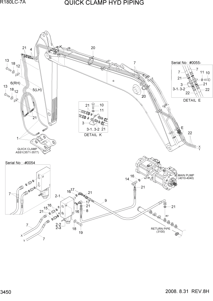 Схема запчастей Hyundai R180LC7A - PAGE 3450 QUICK CLAMP HYD PIPING ГИДРАВЛИЧЕСКАЯ СИСТЕМА