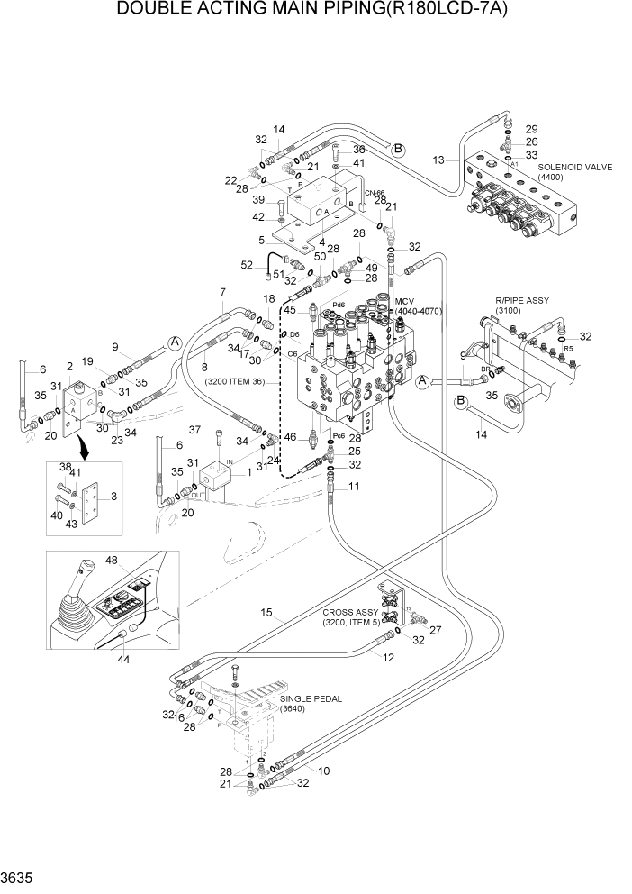 Схема запчастей Hyundai R180LC7A - PAGE 3635 DOUBLE ACTING MAIN PIPING(R180LCD-7A) ГИДРАВЛИЧЕСКАЯ СИСТЕМА