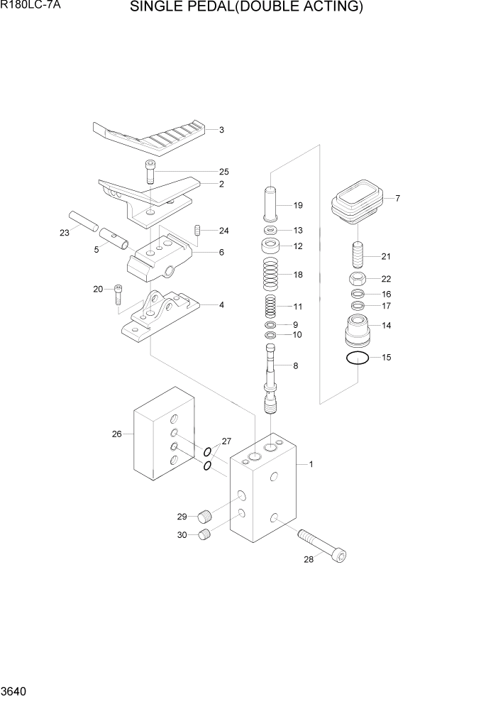 Схема запчастей Hyundai R180LC7A - PAGE 3640 SINGLE PEDAL(DOUBLE ACTING) ГИДРАВЛИЧЕСКАЯ СИСТЕМА