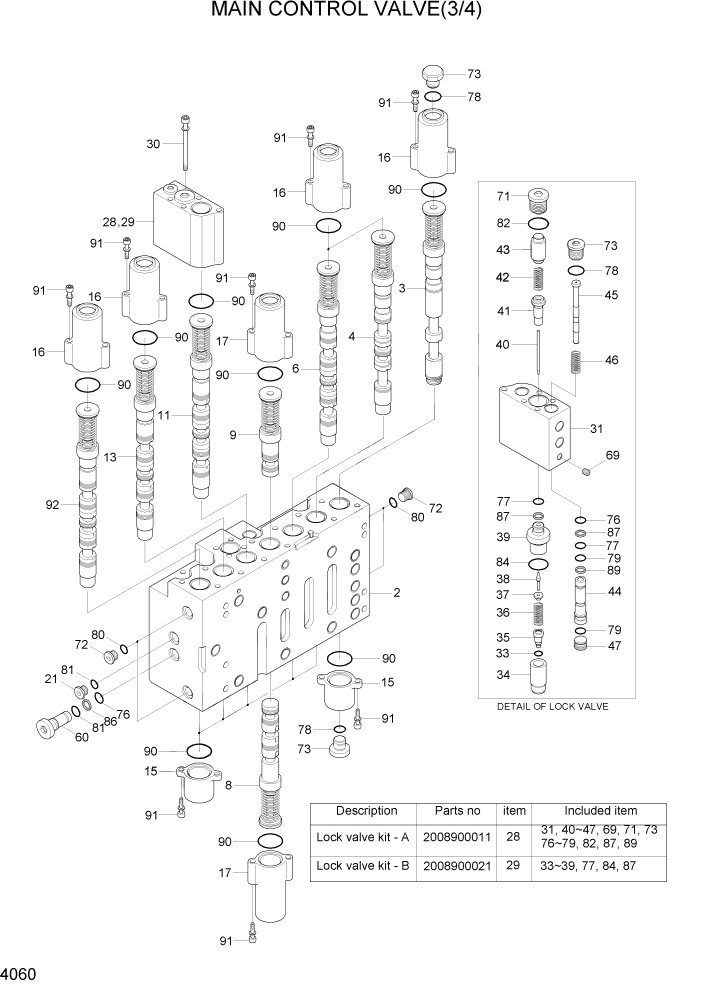 Схема запчастей Hyundai R180LC7A - PAGE 4060 MAIN CONTROL VALVE(3/4) ГИДРАВЛИЧЕСКИЕ КОМПОНЕНТЫ