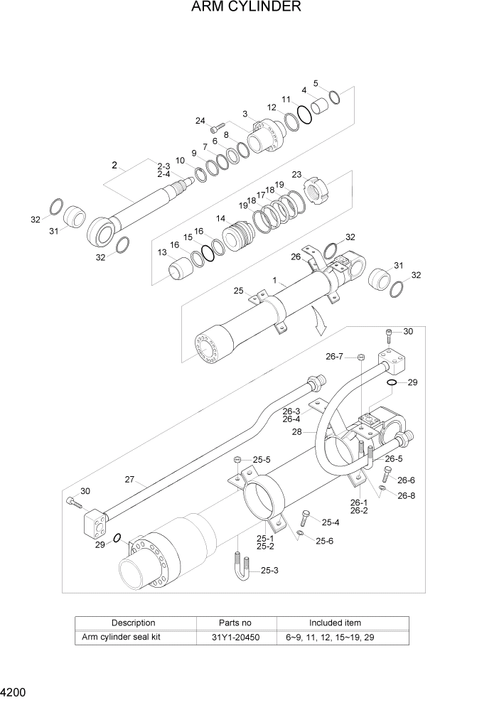 Схема запчастей Hyundai R180LC7A - PAGE 4200 ARM CYLINDER ГИДРАВЛИЧЕСКИЕ КОМПОНЕНТЫ