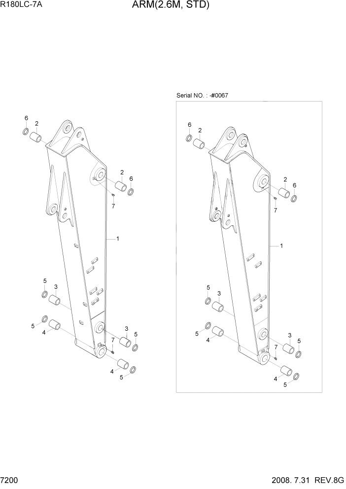 Схема запчастей Hyundai R180LC7A - PAGE 7200 ARM(2.6M, STD) РАБОЧЕЕ ОБОРУДОВАНИЕ