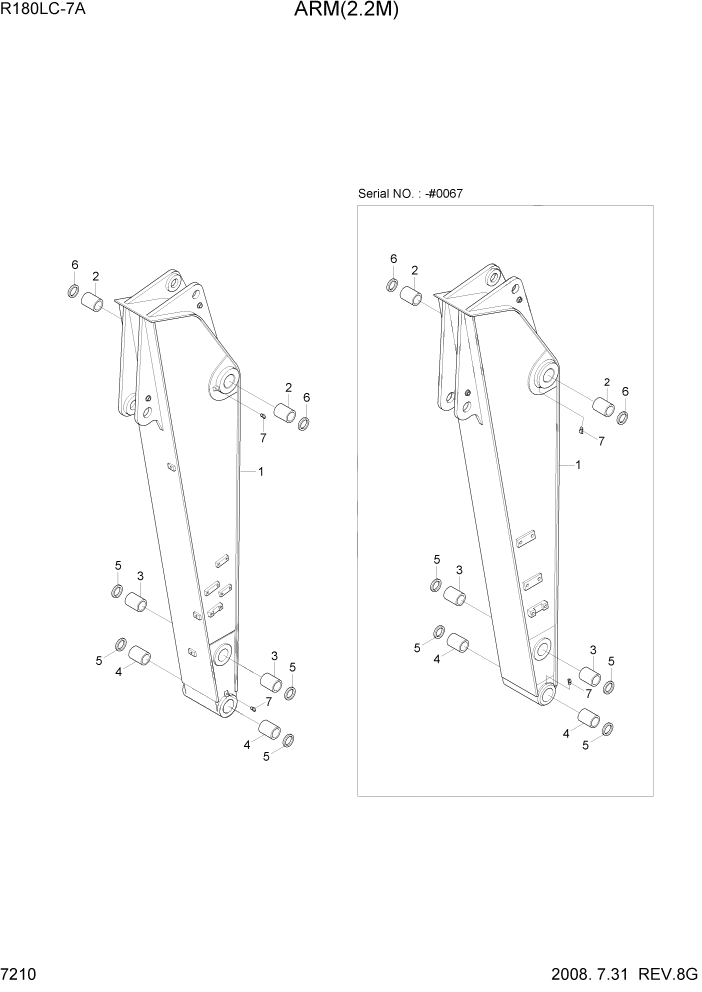 Схема запчастей Hyundai R180LC7A - PAGE 7210 ARM(2.2M) РАБОЧЕЕ ОБОРУДОВАНИЕ