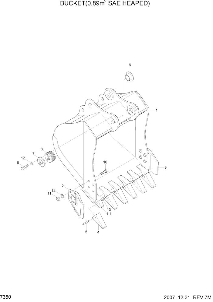 Схема запчастей Hyundai R180LC7A - PAGE 7350 BUCKET(0.89M3 SAE HEAPED) РАБОЧЕЕ ОБОРУДОВАНИЕ