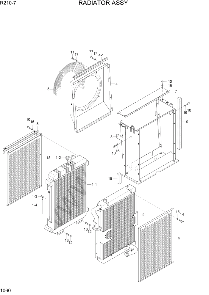 Схема запчастей Hyundai R210-7 - PAGE 1060 RADIATOR ASSY СИСТЕМА ДВИГАТЕЛЯ