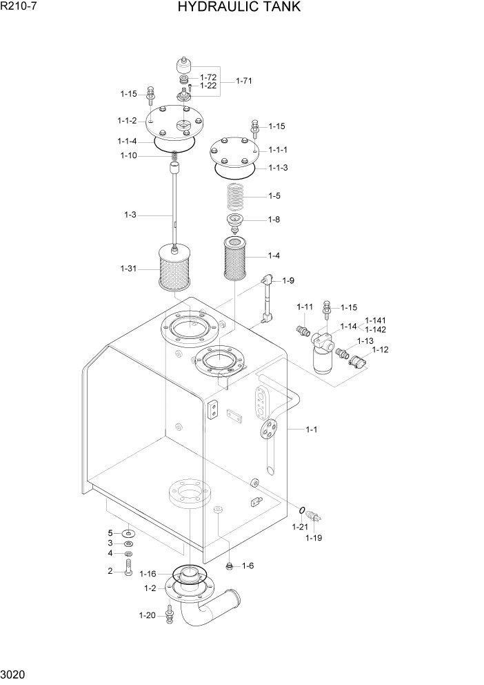 Схема запчастей Hyundai R210-7 - PAGE 3020 HYDRAULIC TANK ГИДРАВЛИЧЕСКАЯ СИСТЕМА
