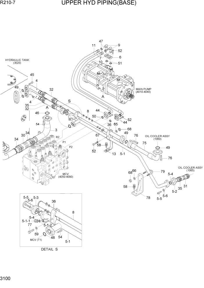 Схема запчастей Hyundai R210-7 - PAGE 3100 UPPER HYD PIPING ГИДРАВЛИЧЕСКАЯ СИСТЕМА