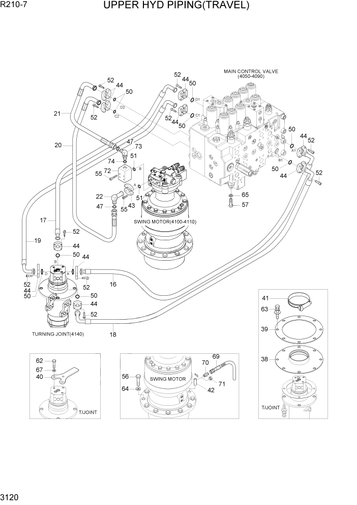 Схема запчастей Hyundai R210-7 - PAGE 3120 UPPER HYD PIPING(TRAVEL) ГИДРАВЛИЧЕСКАЯ СИСТЕМА