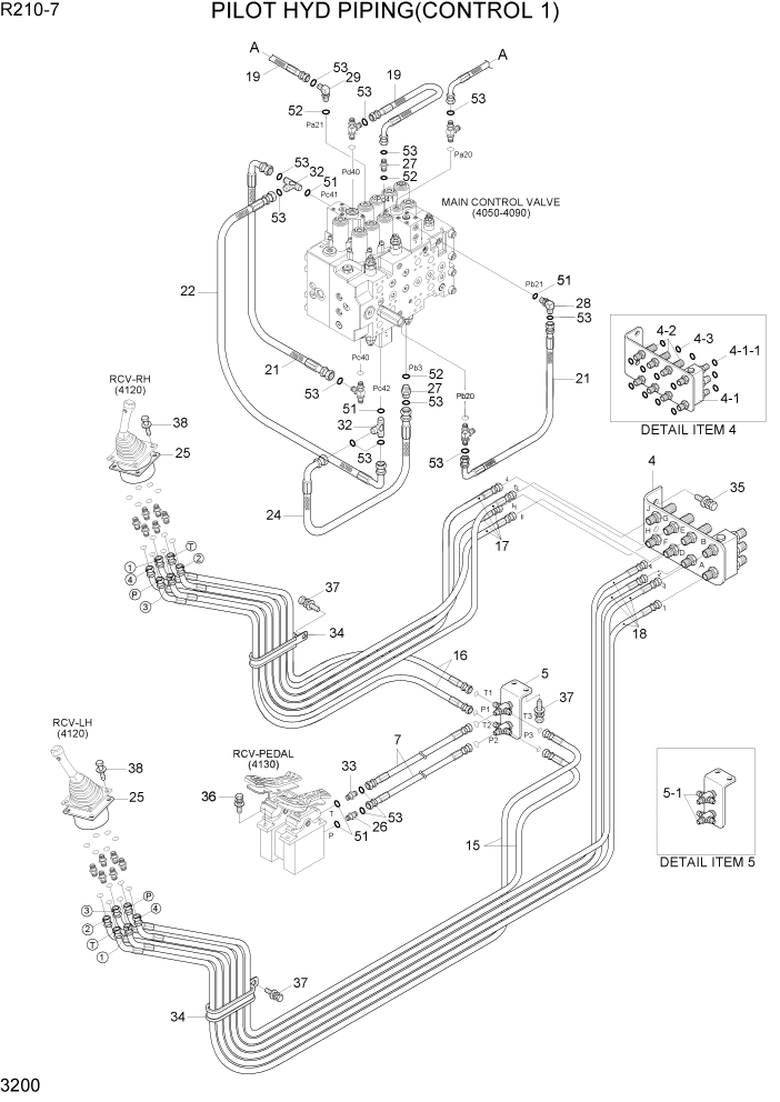 Схема запчастей Hyundai R210-7 - PAGE 3200 PILOT HYD PIPING(CONTROL 1) ГИДРАВЛИЧЕСКАЯ СИСТЕМА