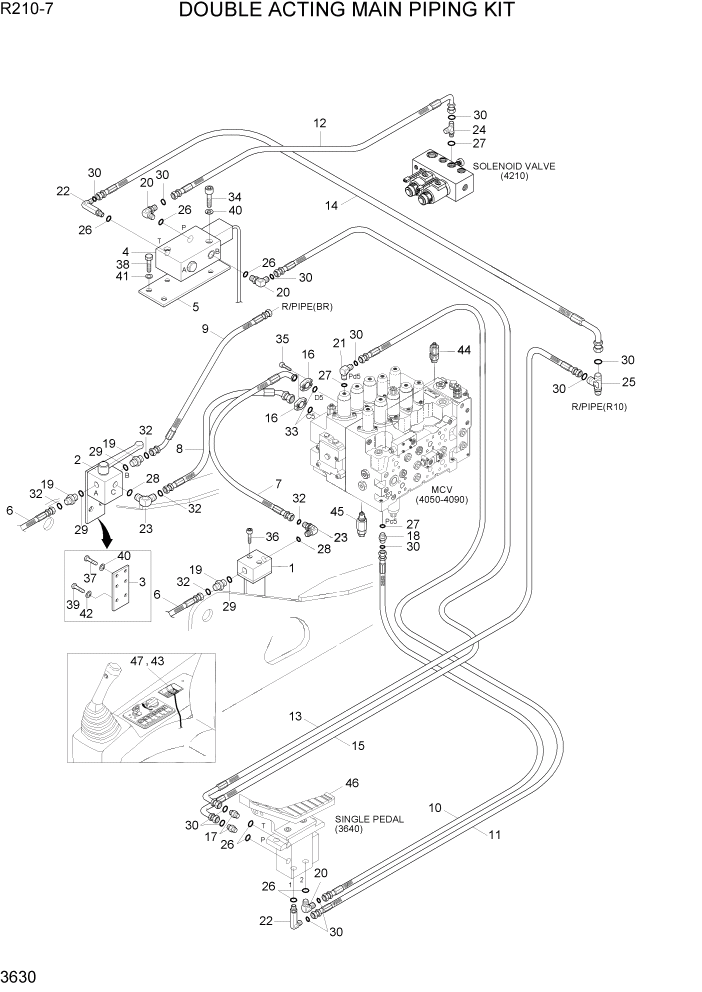 Схема запчастей Hyundai R210-7 - PAGE 3630 DOUBLE ACTING MAIN PIPING KIT ГИДРАВЛИЧЕСКАЯ СИСТЕМА