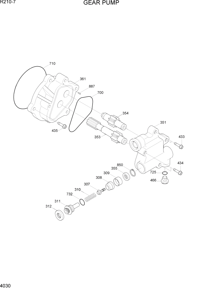 Схема запчастей Hyundai R210-7 - PAGE 4030 GEAR PUMP ГИДРАВЛИЧЕСКИЕ КОМПОНЕНТЫ