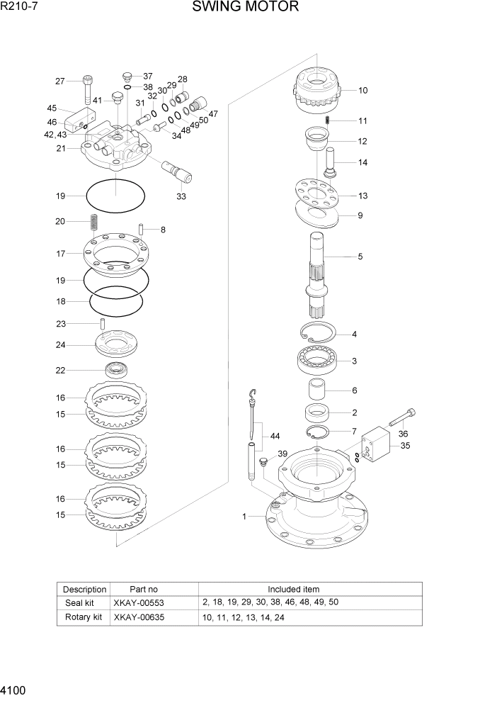 Схема запчастей Hyundai R210-7 - PAGE 4100 SWING MOTOR ГИДРАВЛИЧЕСКИЕ КОМПОНЕНТЫ