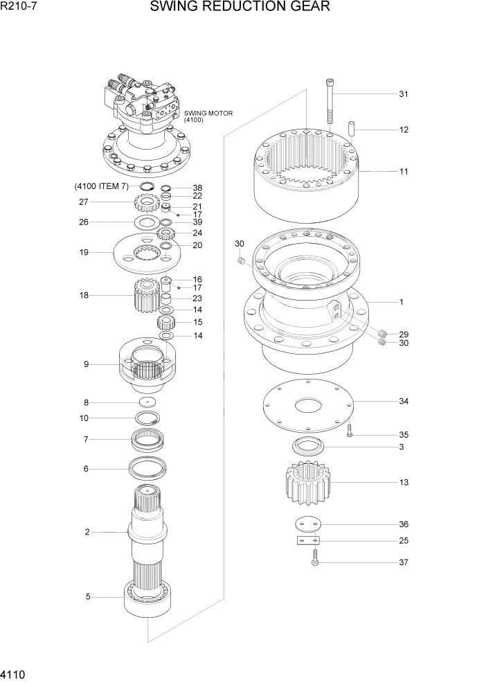 Схема запчастей Hyundai R210-7 - PAGE 4110 SWING REDUCTION GEAR ГИДРАВЛИЧЕСКИЕ КОМПОНЕНТЫ