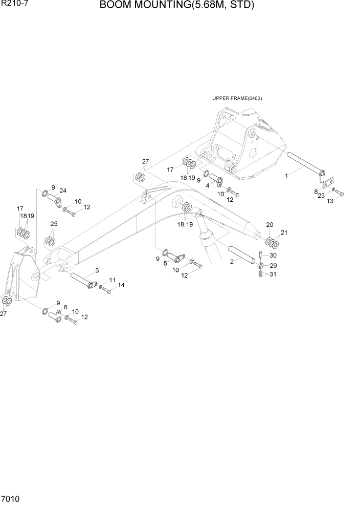 Схема запчастей Hyundai R210-7 - PAGE 7010 BOOM MOUNTING(5.68M, STD) РАБОЧЕЕ ОБОРУДОВАНИЕ