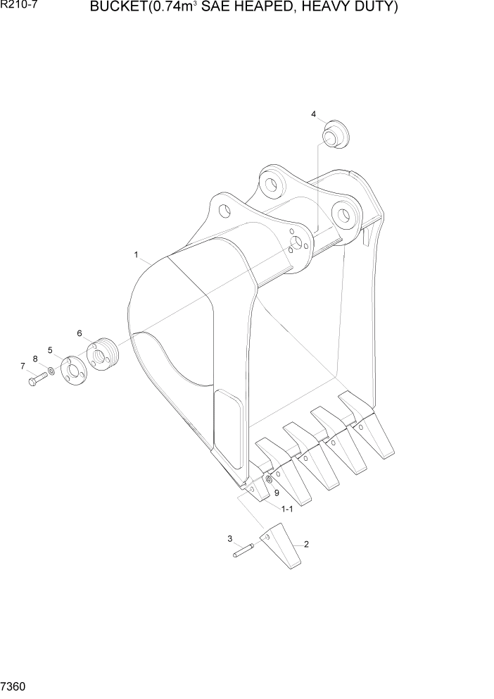 Схема запчастей Hyundai R210-7 - PAGE 7360 BUCKET(0.74M3 SAE HEAPED, HEAVY DUTY) РАБОЧЕЕ ОБОРУДОВАНИЕ