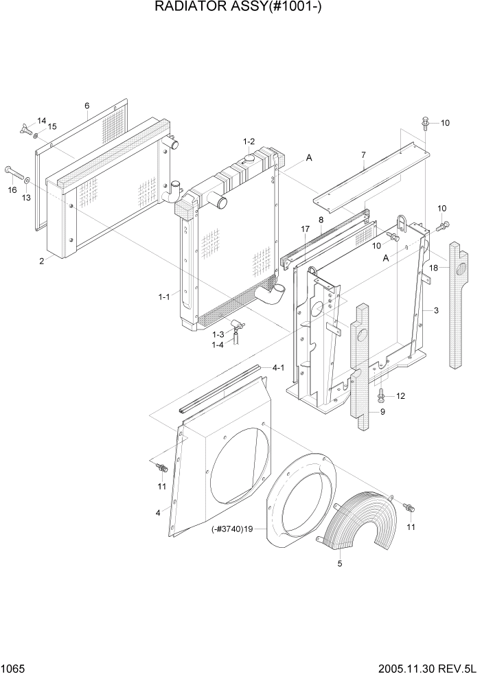 Схема запчастей Hyundai R210LC7 - PAGE 1065 RADIATOR ASSY(#1001-) СИСТЕМА ДВИГАТЕЛЯ