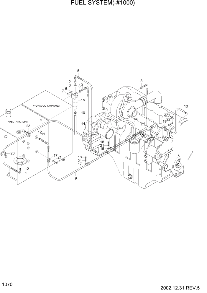 Схема запчастей Hyundai R210LC7 - PAGE 1070 FUEL SYSTEM(-#1000) СИСТЕМА ДВИГАТЕЛЯ
