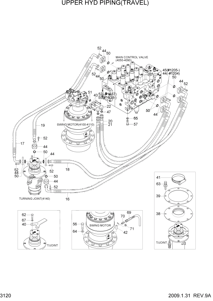 Схема запчастей Hyundai R210LC7 - PAGE 3120 UPPER HYD PIPING(TRAVEL) ГИДРАВЛИЧЕСКАЯ СИСТЕМА