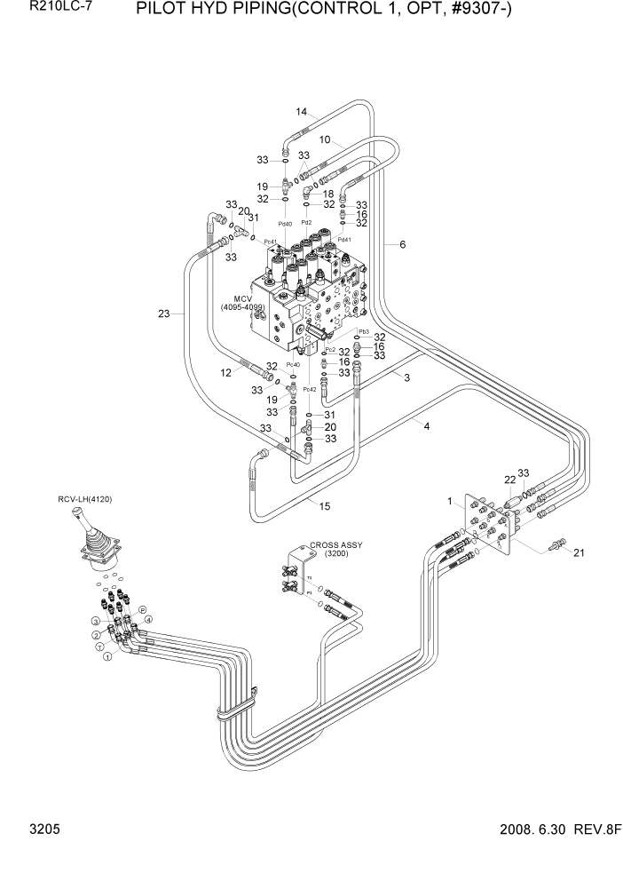 Схема запчастей Hyundai R210LC7 - PAGE 3205 PILOT HYD PIPING(CONTROL 1, OPT, #9307-) ГИДРАВЛИЧЕСКАЯ СИСТЕМА