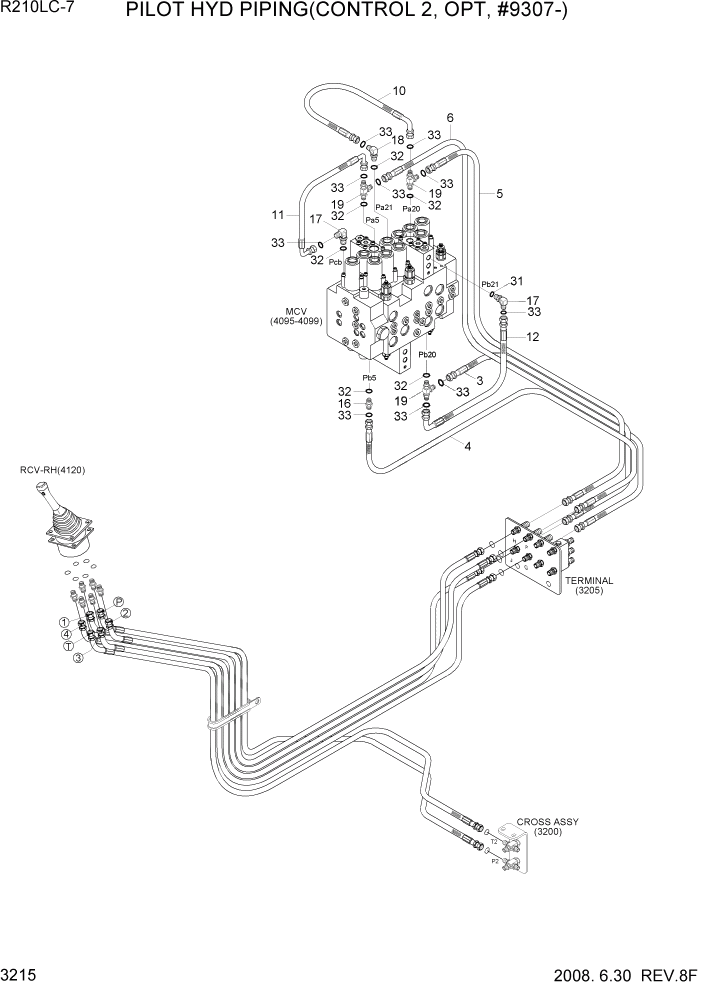 Схема запчастей Hyundai R210LC7 - PAGE 3215 PILOT HYD PIPING(CONTROL 2, OPT, #9307-) ГИДРАВЛИЧЕСКАЯ СИСТЕМА