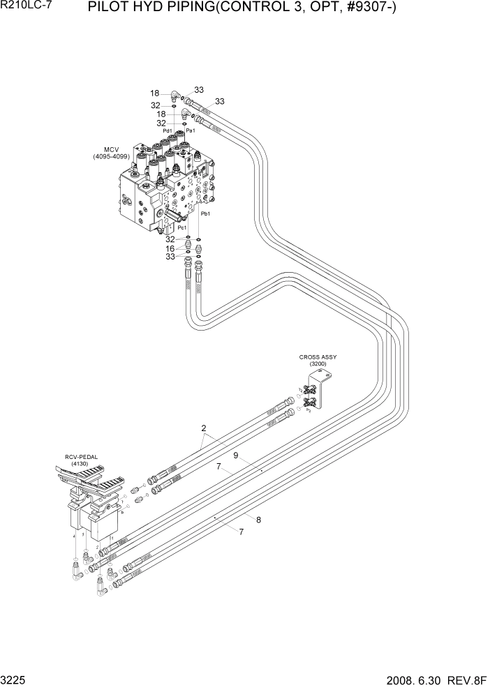 Схема запчастей Hyundai R210LC7 - PAGE 3225 PILOT HYD PIPING(CONTROL 3, OPT, #9307-) ГИДРАВЛИЧЕСКАЯ СИСТЕМА
