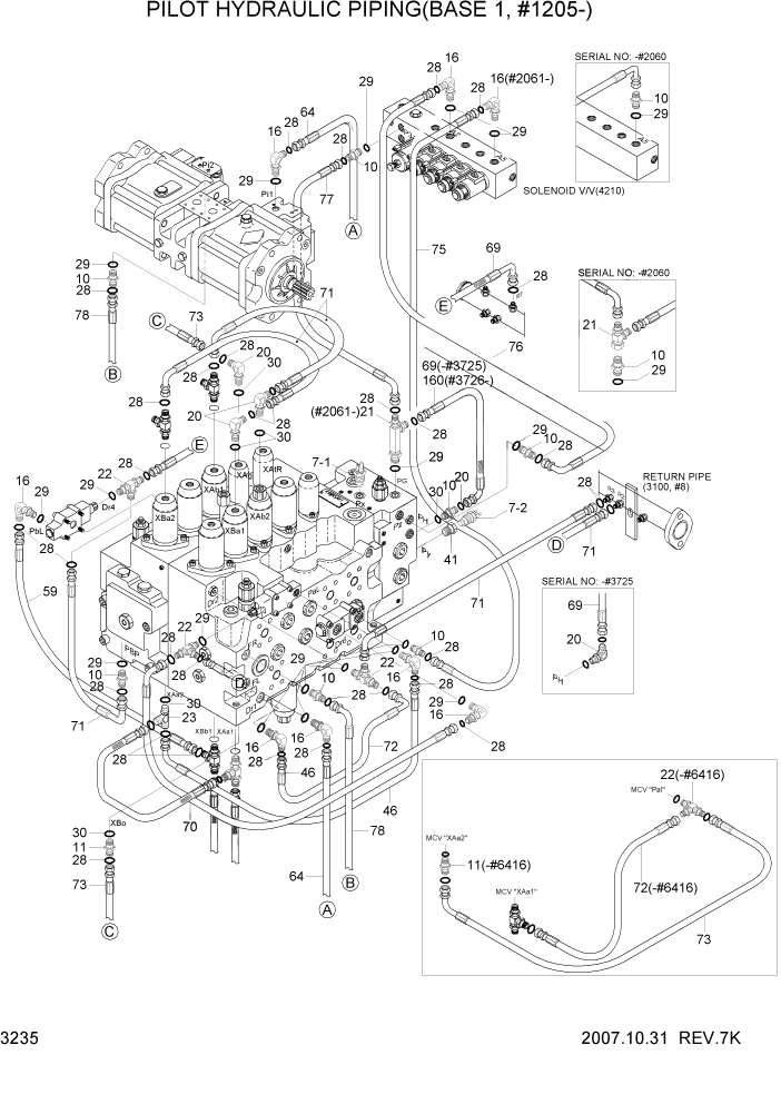 Схема запчастей Hyundai R210LC7 - PAGE 3235 PILOT HYDRAULIC PIPING(BASE 1, #1205-) ГИДРАВЛИЧЕСКАЯ СИСТЕМА