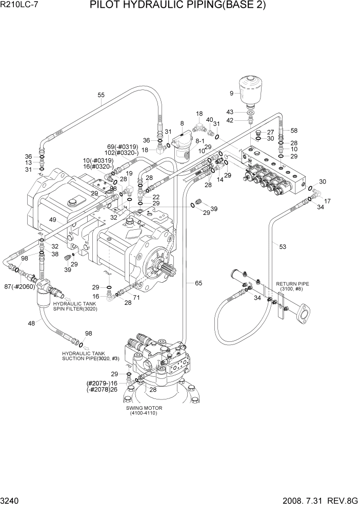 Схема запчастей Hyundai R210LC7 - PAGE 3240 PILOT HYD PIPING(BASE 2) ГИДРАВЛИЧЕСКАЯ СИСТЕМА