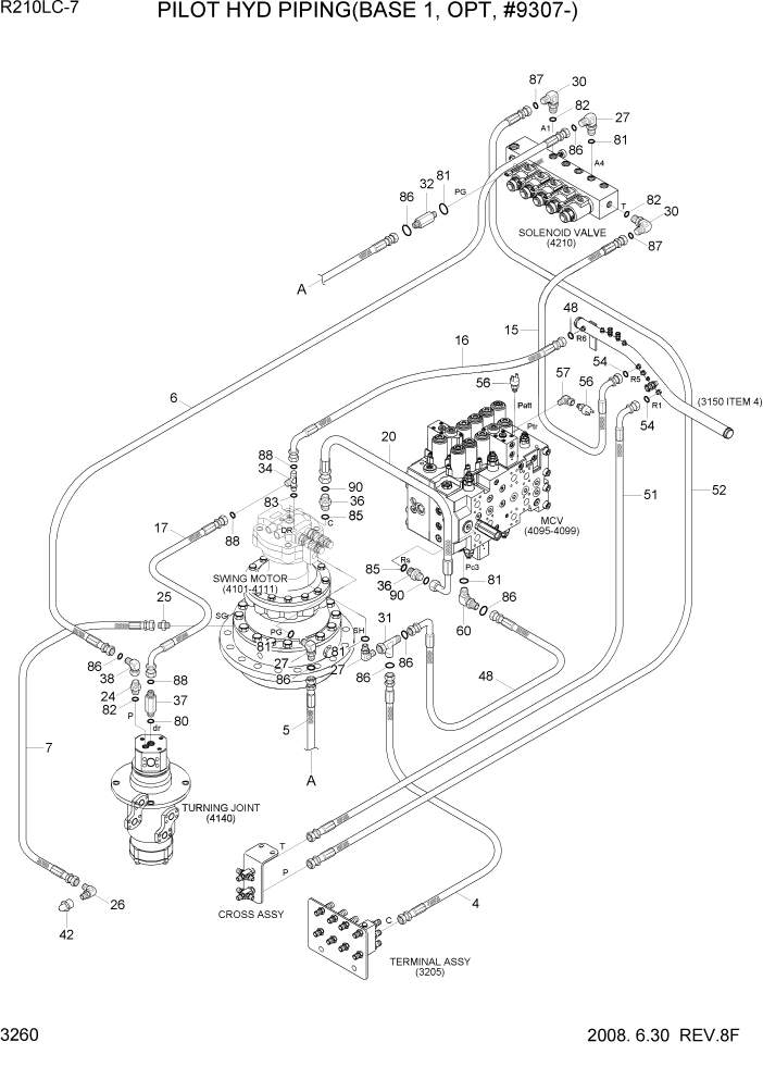Схема запчастей Hyundai R210LC7 - PAGE 3260 PILOT HYD PIPING(BASE 1, OPT, #9307-) ГИДРАВЛИЧЕСКАЯ СИСТЕМА