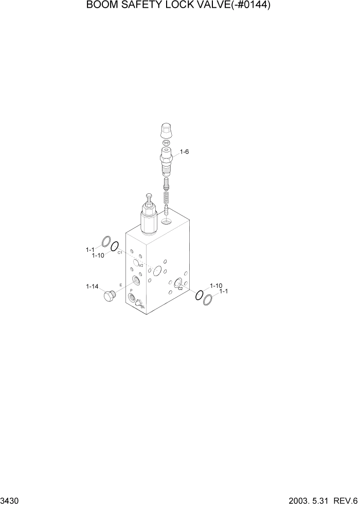 Схема запчастей Hyundai R210LC7 - PAGE 3430 BOOM SAFETY LOCK VALVE(-#0144) ГИДРАВЛИЧЕСКАЯ СИСТЕМА