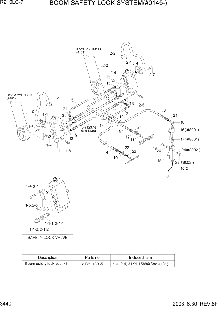 Схема запчастей Hyundai R210LC7 - PAGE 3440 BOOM SAFETY LOCK SYSTEM(#0145-) ГИДРАВЛИЧЕСКАЯ СИСТЕМА